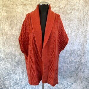 Land's End Rust Open Cable Knit Cardigan Wool Blend - 2X